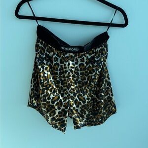 Tom Ford XS Leopard Print Silk Shorts in Leopard Print with Velvet Waist Band